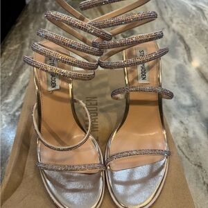 Steve Madden Nude/Rose Crystal Spiral Strap Stiletto Sandals